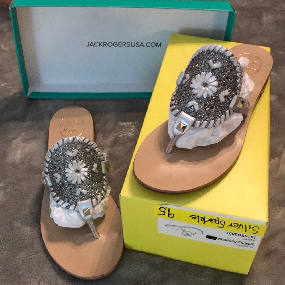 Jack Rogers Georgica Silver Sparkle 9.5. Worn 1X.